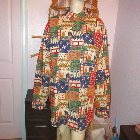 Vtg The Territory Ahead Patchwork Shirt Mens Size XXL Button Long Sleeves Artsy - Picture 1 of 10